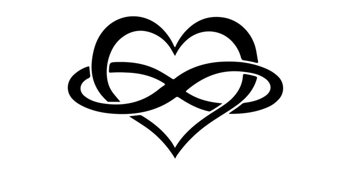 Infinity heart symbol in black tribal style, eternal love knot icon, minimalist polyamory sign for tattoo design and wedding graphics