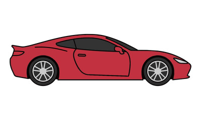 Fototapeta premium Side profile view of a modern sports car with sleek aerodynamic lines and bold flat color blocks isolated on a white background, automotive design concept