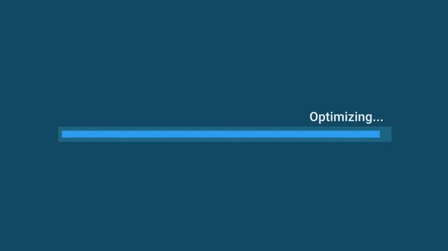 Minimal horizontal progress bar with an optimizing status on a alpha chanel, representing software optimization, system processing, performance improvement, and task progress.