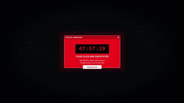 Cyber blackmail and digital extortion screen with encrypted files