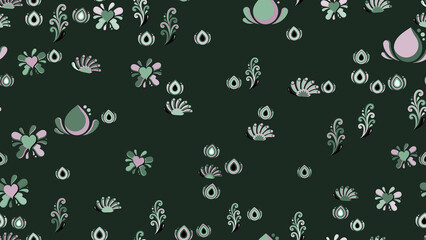Stylized floral and abstract shapes seamless pattern © fibri