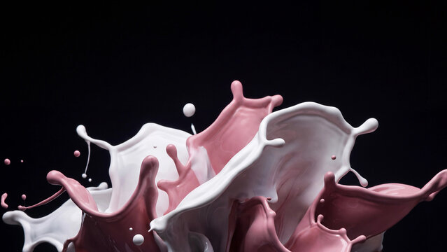 Liquid splashing dramatically against a dark background in dynamic creative motion shapes.