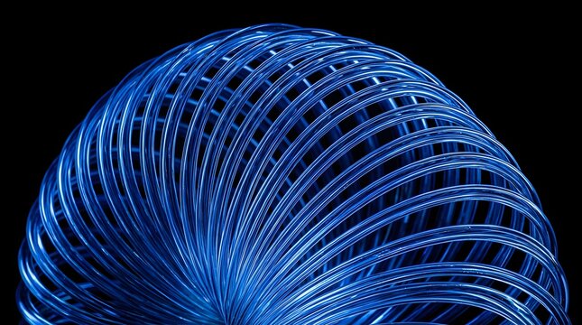 Blue Glowing Metal Slinky Spiral Spring Abstract Design