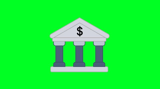 Bank Icon Animation with Green Background. Full HD. 4K