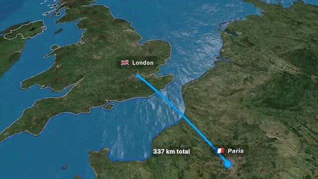Flight Route Map Animation from Paris to London