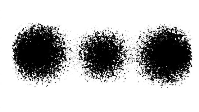 Black paint stains expanding across white background, grunge ink bleed, fluid drops and streams, organic watercolor splatter, dramatic reveal transition, luma matte effect black background. 4k video
