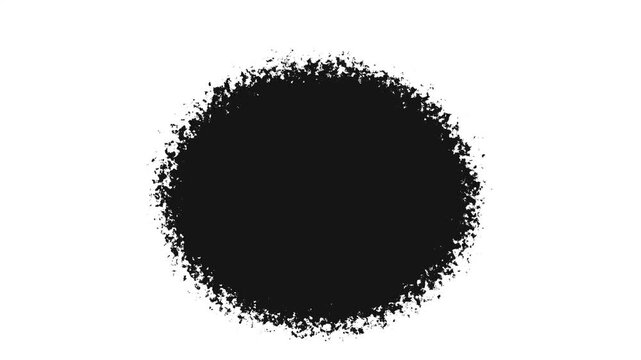 Black ink watercolor splatter spreading across white paper, organic fluid bloom, dripping paint streaks, artistic ink drops, slow motion splash transition, alpha matte black background. 4k video