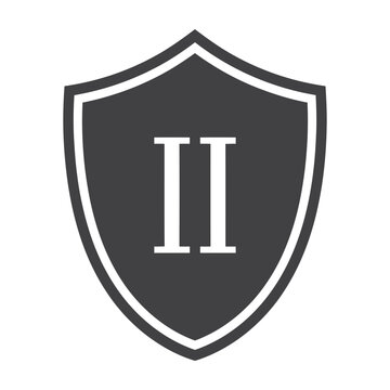 Dark shield emblem with roman numeral two icon on white background