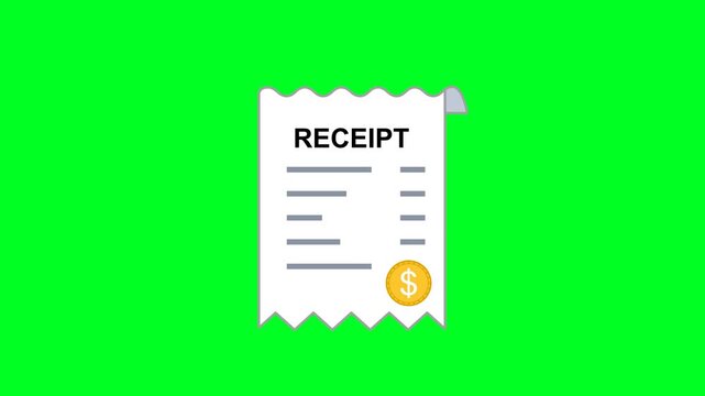 Receipt Icon Animation with Green Background. Full HD. 4K