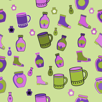 Seamless pattern of cartoon objects