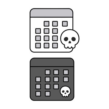 Calendar with skull icon representing death date or Halloween