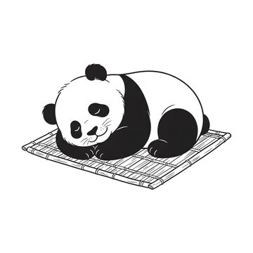 Sleeping baby panda cub resting peacefully on woven bamboo mat in soft natural light