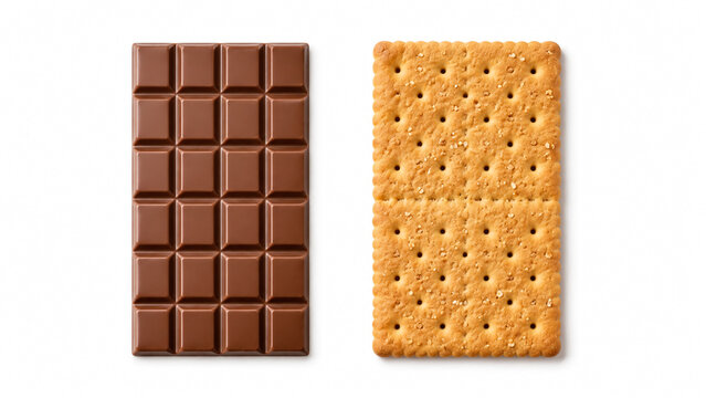 Milk chocolate bar and crispy cracker isolated on white background.