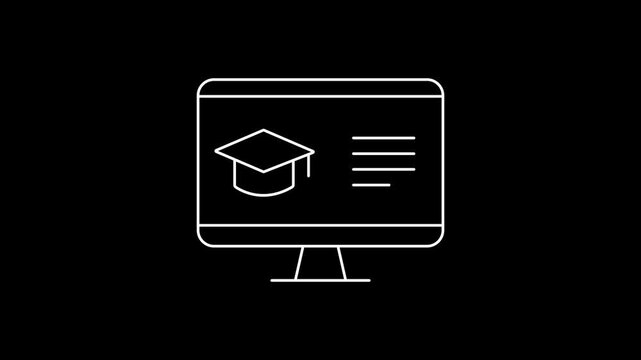 White Linear e-learning platform icon animation, digital learning, online study and academic concept 4K stock video