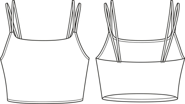 Women crop top fashion flat sketch technical drawing template vector illustration