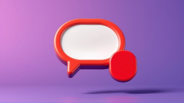 Red speech bubble floats against purple gradient background. Clean, minimalist design suggests communication, messaging or dialogue.
