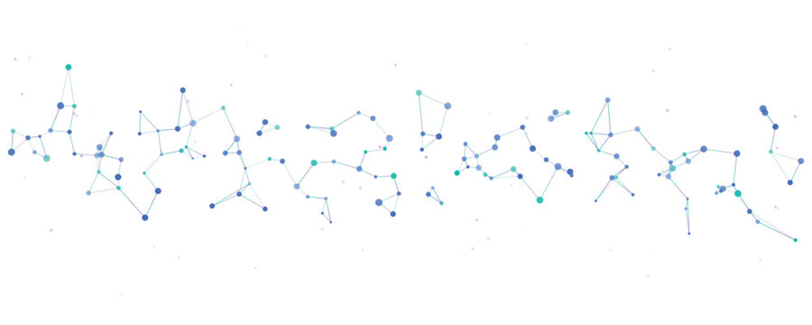 Abstract constellation patterns connect in digital network design against a clean white background with subtle blue gradient