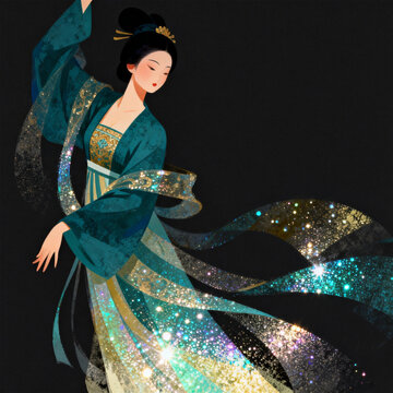 Ancient Chinese Dancer In Starry Hanfu