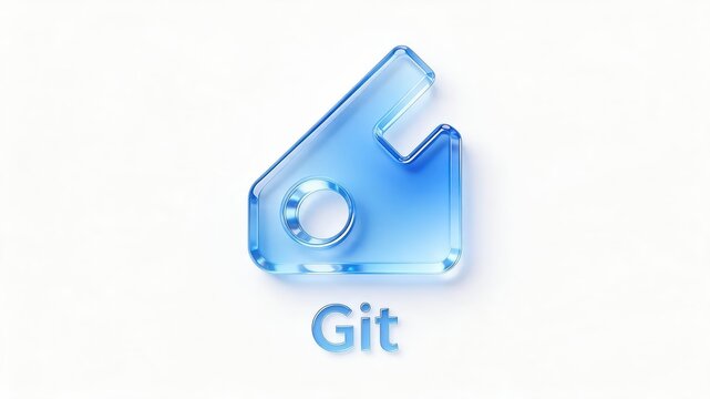 Translucent Blue 3D Git Icon Isolated on White Background