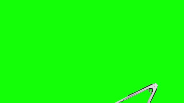 Pattern of Metal Kitchen Tongs Isolated on Vibrant Green Screen Background