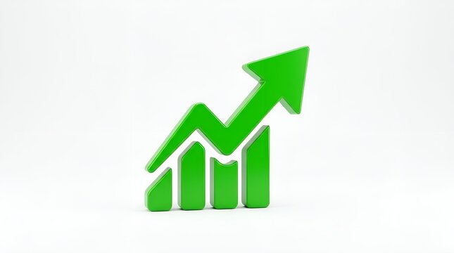 3D Green Upward Growth Arrow and Bar Graph
