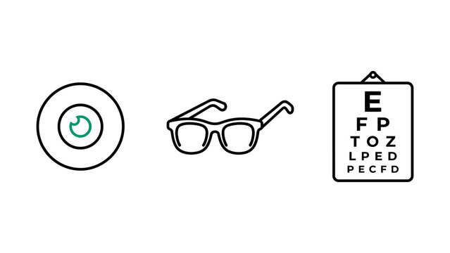 Ophthalmology Eye Iris Eyeglasses Vision Snellen Eye Chart Medical Line Icon Set