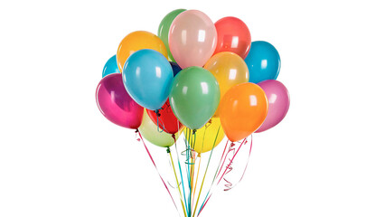 Bunch of colorful glossy helium balloons floating together isolated party decoration © Amelia