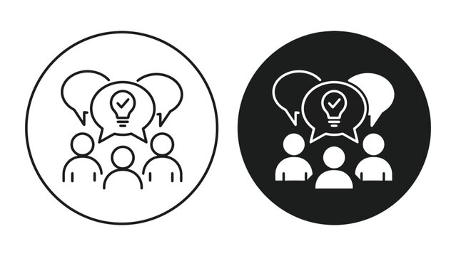 Team brainstorming session and creative idea generation icon set with teamwork