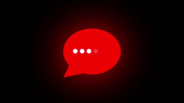 Minimalist glow red speech bubble message box icon with three dots representing communication and ideas