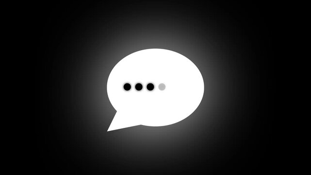 Minimalist glow white speech bubble message box icon with three dots representing communication and ideas