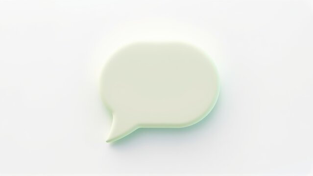 Pale green speech bubble isolated. Minimalist design, soft shadows, clean aesthetic. Simple communication symbol, blank space inside.