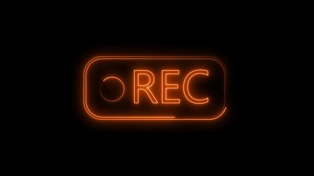 glow neon rec text camera recording icon blink animation video , interface of video recorder digital display animation icon video