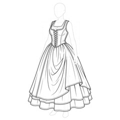 Fototapeta premium Hand drawn sketch of heavy winter peasant dress. Front view.