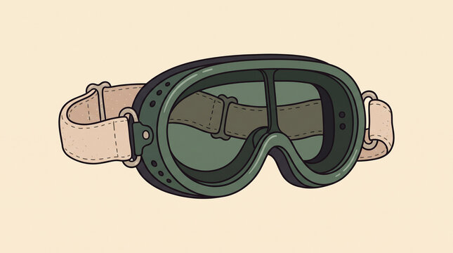 Vintage green military goggles with beige elastic strap, ideal for militarythemed designs, safety gear illustrations, or vintage fashion concepts.