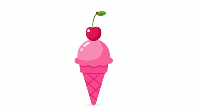 Minimalist pink ice cream cone illustration on white background