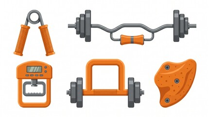 Obraz premium Grip Strength Forearm Training Flat Vector Icon Set