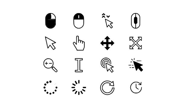 Computer Mouse Click and Cursor Interaction Symbols Gray Vector Collection