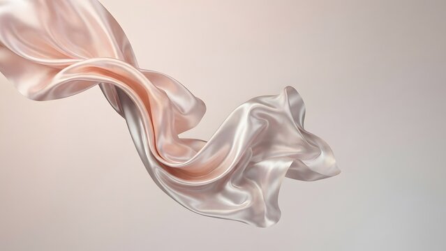 Elegant flowing peach satin fabric with soft highlights and shadows