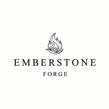Clean Minimalist Black and White Logo Design for Emberstone Forge with Flame Symbol with high quality professional line art symbols for modern creative design and digital branding projects