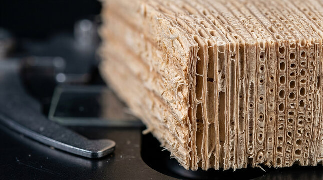 Close-up view of corrugated cardboard texture on a black background  