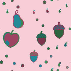 Stylized fruits and acorns seamless pattern © human