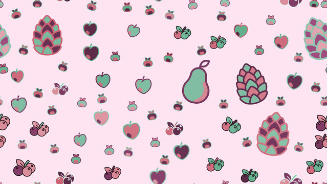 Stylized fruits and pinecones pattern