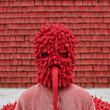Red mask monster with chili pepper texture