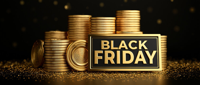 Black Friday Sale Text on Golden Glitter Background Banner