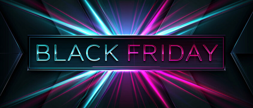 Black Friday Neon Text Frame Dark Abstract Background Banner