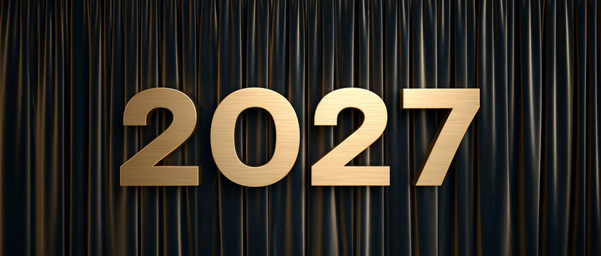 2027 Gold Text Black Curtain Background Banner