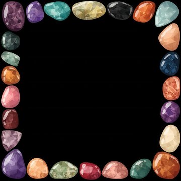 Colorful faceted gemstone border framing black center with spacious copy area