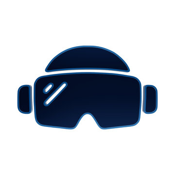 A blue glowing digital icon of a virtual reality headset, representing immersive gaming, metaverse technology, and advanced digital simulation experiences isolated on a transparent background