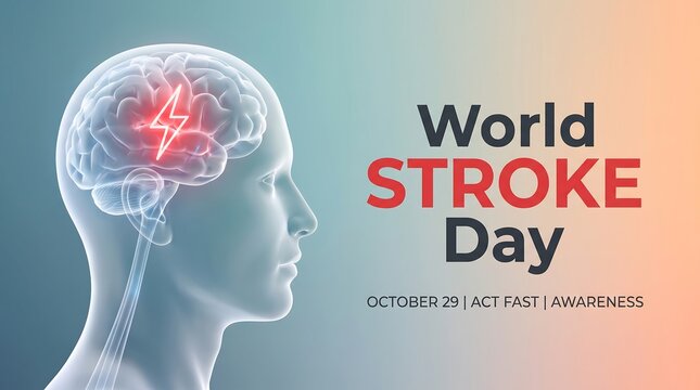 World Stroke Day banner with glass head showing brain stroke event