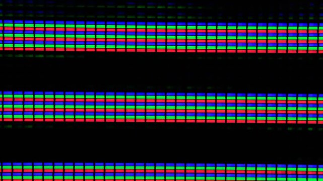 LCD pixels macro video, TV Broken Monitor, Screen TV Glitch Error,  VHS static noise glitch overlay